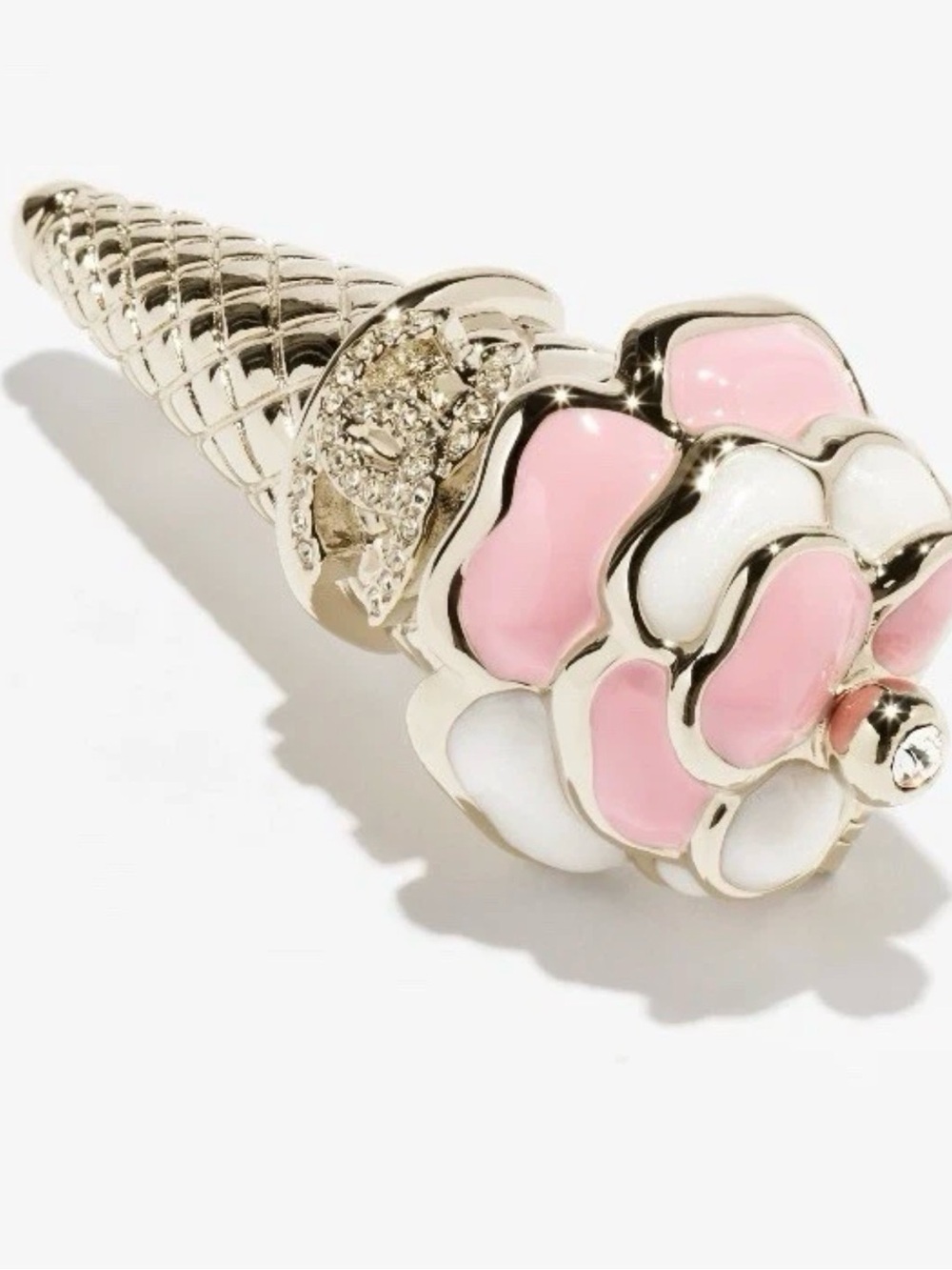 CHANEL Gold-Tone Ice Cream Cone Pin with Pink & White Enamel